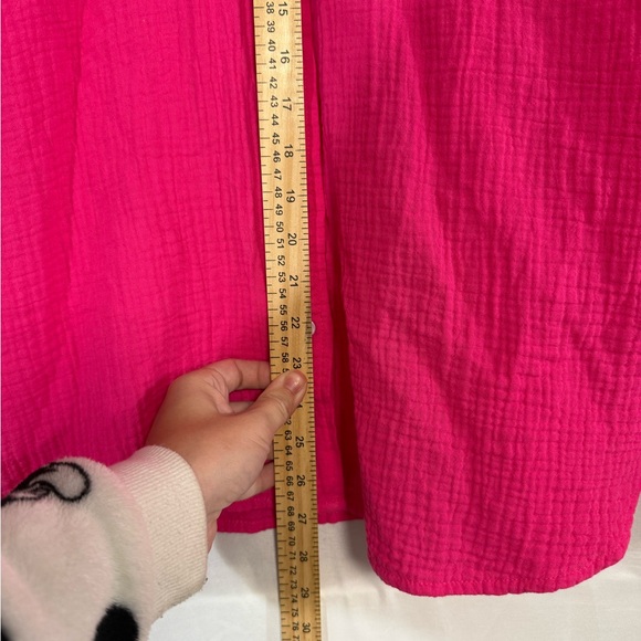 J CREW Hot Pink Women's cotton Gauze button up long sleeve shirt Medium - Picture 4 of 5